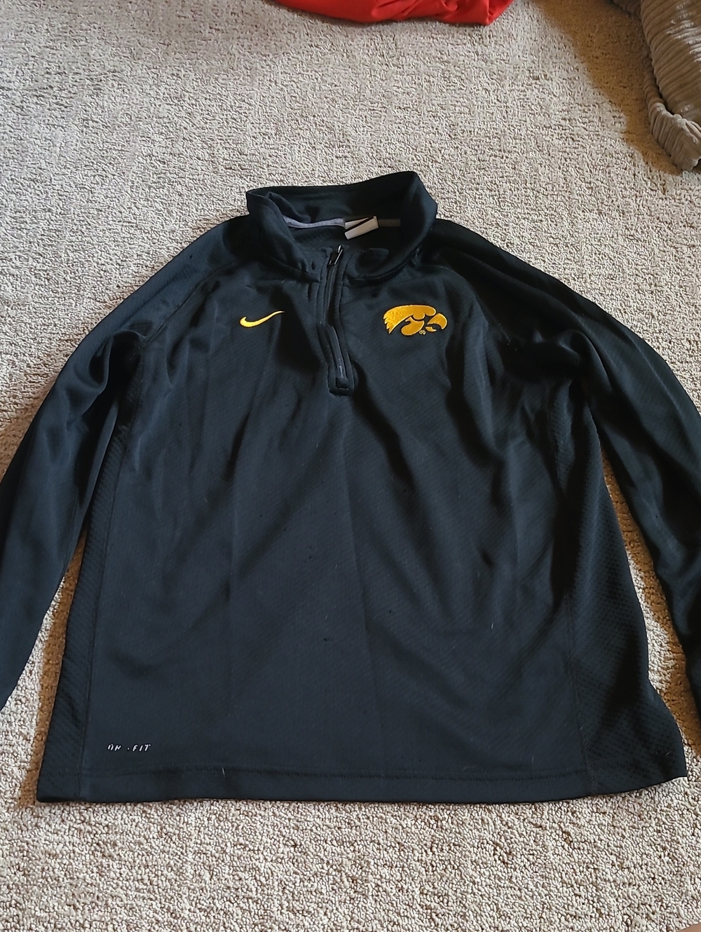 Nike Boy’s Black Half-Zip Pullover with Yellow Hawkeyes Logo